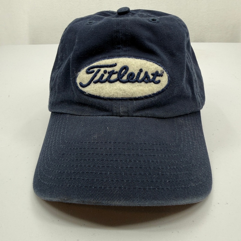 Titleist Golf Hat Mens M Navy Blue Chenille Patch #1 Ball In Golf Cotton Cap